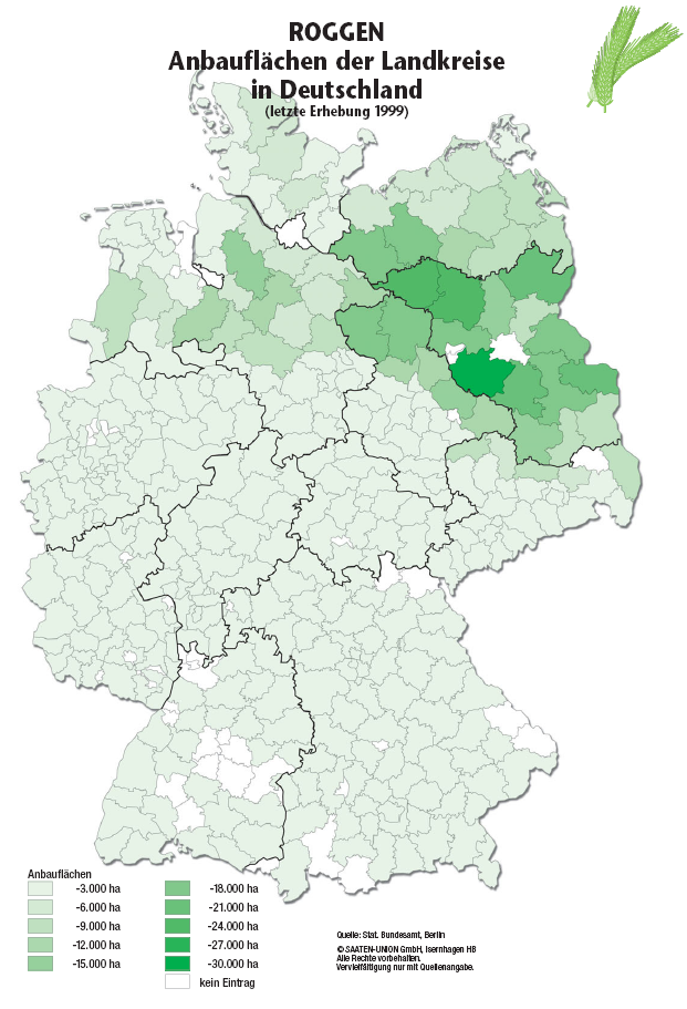 Roggen-Anbauflche auf Landkreisebene 1999