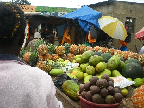 ...Auf dem umtriebigen Markt in Oyugis verkaufen die
Landwirte dann alles, was sie nicht selbst konsumieren.