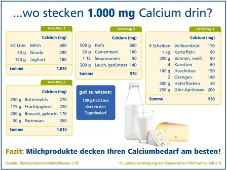 Calciumgehalte: Milch, Kse, Joghurt