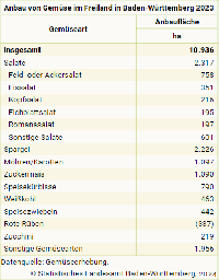 Anbauflche von Gemse im Freiland in Baden-Wrttemberg 2023 - Tabelle