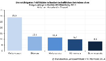 Die wichtigsten Feldfrchte in landwirtschaftlichen Betrieben ohne Biogasanlage in Baden-Wrttemberg 2013